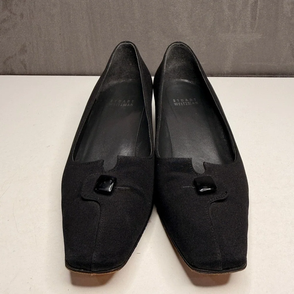 Vtg Stuart Weitzman Kitten Heels Womens Sz 7‎ Black Square Toe Buckle Old Money